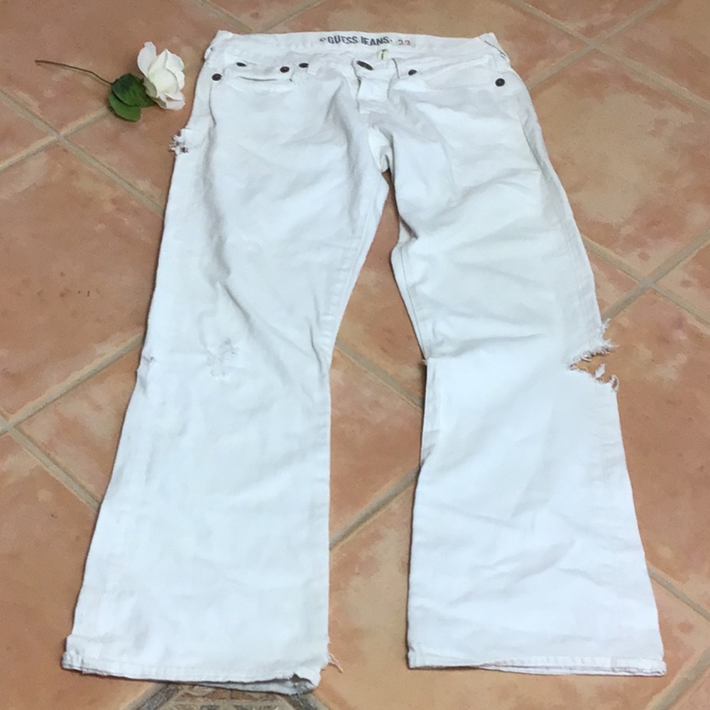 Guess Falcon Distressed Low Rise Wide Leg Boot Cut Jeans Size 33